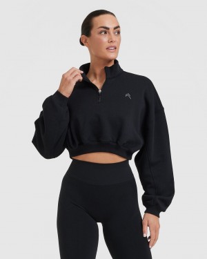 Oner Active All Day Cosy Crop 1/4 Zip Φούτερ μαυρα | EFU048216