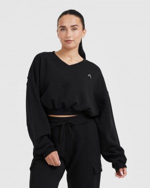 Oner Active All Day ελαφρια Oversized V-Neck Φούτερ μαυρα | BCX901782