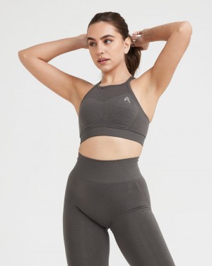 Oner Active Effortless Seamless High Neck Bralette Sports Bras βαθυ γκρι καφε | NIS925683