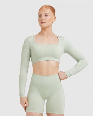 Oner Active Effortless Square Neck Crop Long Sleeve μπλουζακια πρασινο | GSO357802