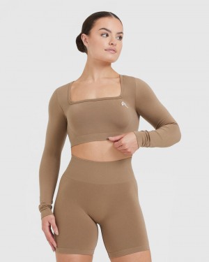 Oner Active Effortless Square Neck Crop Long Sleeve μπλουζακια γκρι | IEZ478309