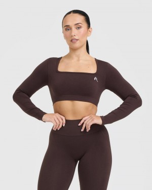 Oner Active Effortless Square Neck Crop Long Sleeve μπλουζακια μωβ καφε | RXQ186295