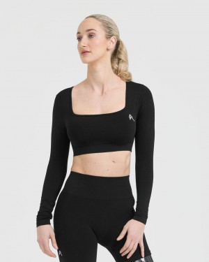 Oner Active Effortless Square Neck Crop Long Sleeve μπλουζακια μαυρα | BCA975841