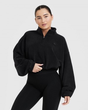 Oner Active Fleece Oversized Crop 1/2 Zip Φούτερ μαυρα | FGZ062589