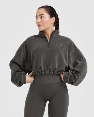 Oner Active Fleece Oversized Crop 1/2 Zip Φούτερ βαθυ γκρι καφε | FHI270834