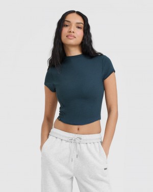 Oner Active Mellow Rib Mid Mock Neck μπλουζακια μπλε | FVT163497