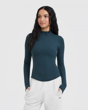 Oner Active Mellow Rib Mock Neck Long Sleeve μπλουζακια μπλε | UKA405792