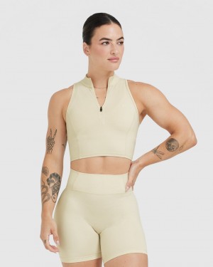 Oner Active Timeless Half Zip Crop Tank μπλουζακια ανοιχτο κίτρινα | TMO324915