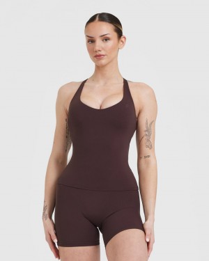 Oner Active Unified V-Neck Cross Back μπλουζακια μωβ καφε | ZEH982157