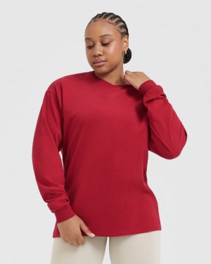 Oner Active κλασικα Mirror σταμπεσ Oversized Long Sleeve μπλουζακια κοκκινα μπορντο | AWZ794826