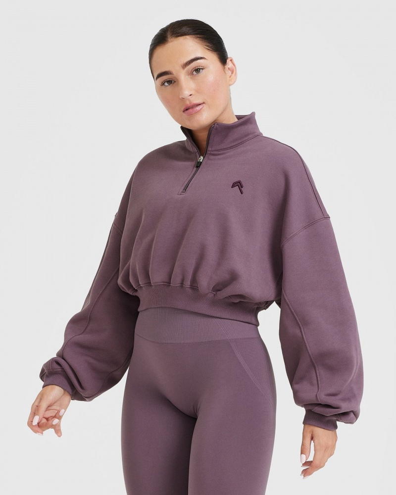 Oner Active All Day Cosy Crop 1/4 Zip Φούτερ μωβ | AWZ968401