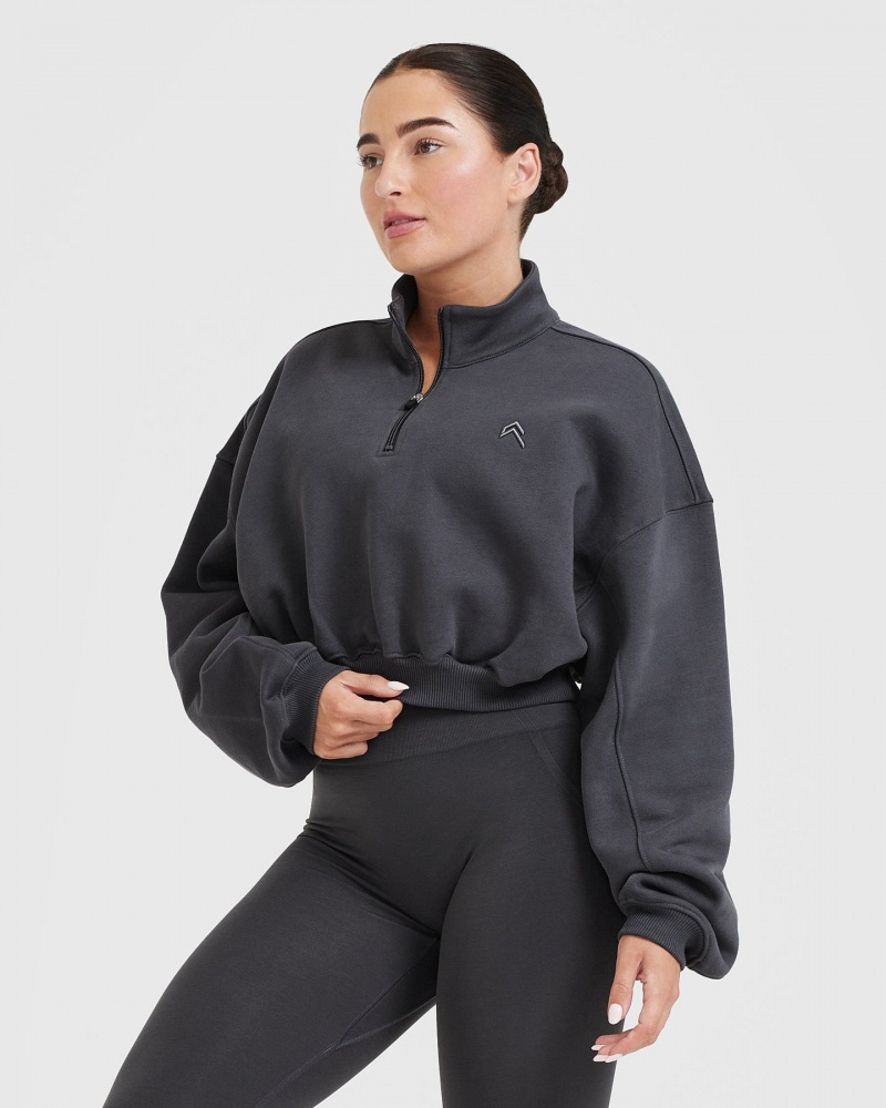 Oner Active All Day Cosy Crop 1/4 Zip Φούτερ μαυρα | UGY613248