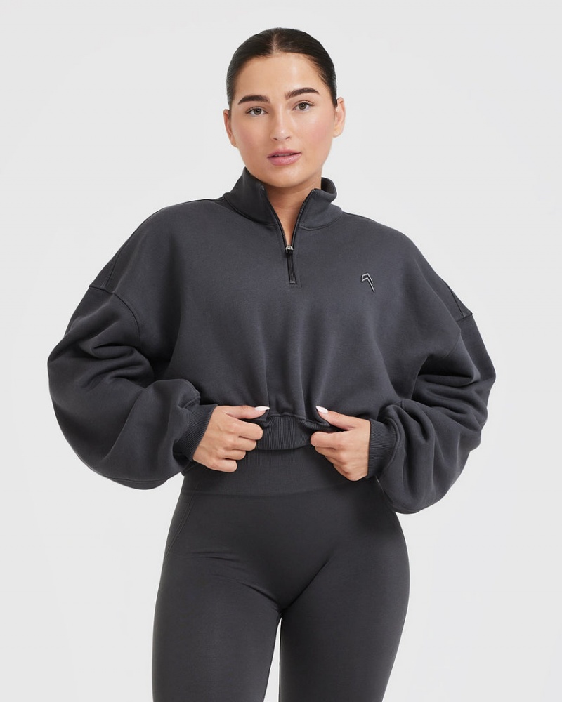 Oner Active All Day Cosy Crop 1/4 Zip Φούτερ μαυρα | UGY613248