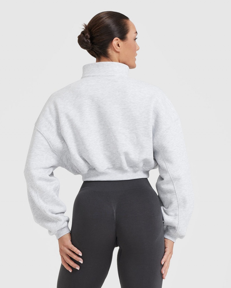 Oner Active All Day Cosy Crop 1/4 Zip Φούτερ ανοιχτο γκρι | IRZ095716