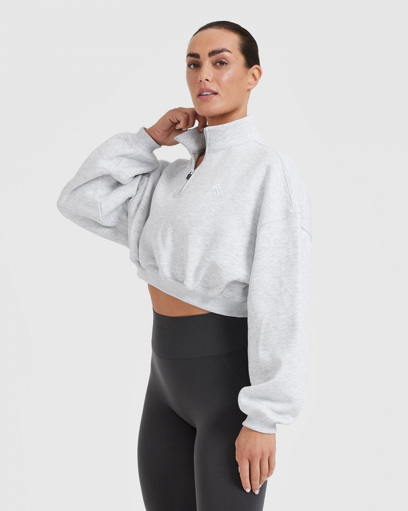 Oner Active All Day Cosy Crop 1/4 Zip Φούτερ ανοιχτο γκρι | IRZ095716