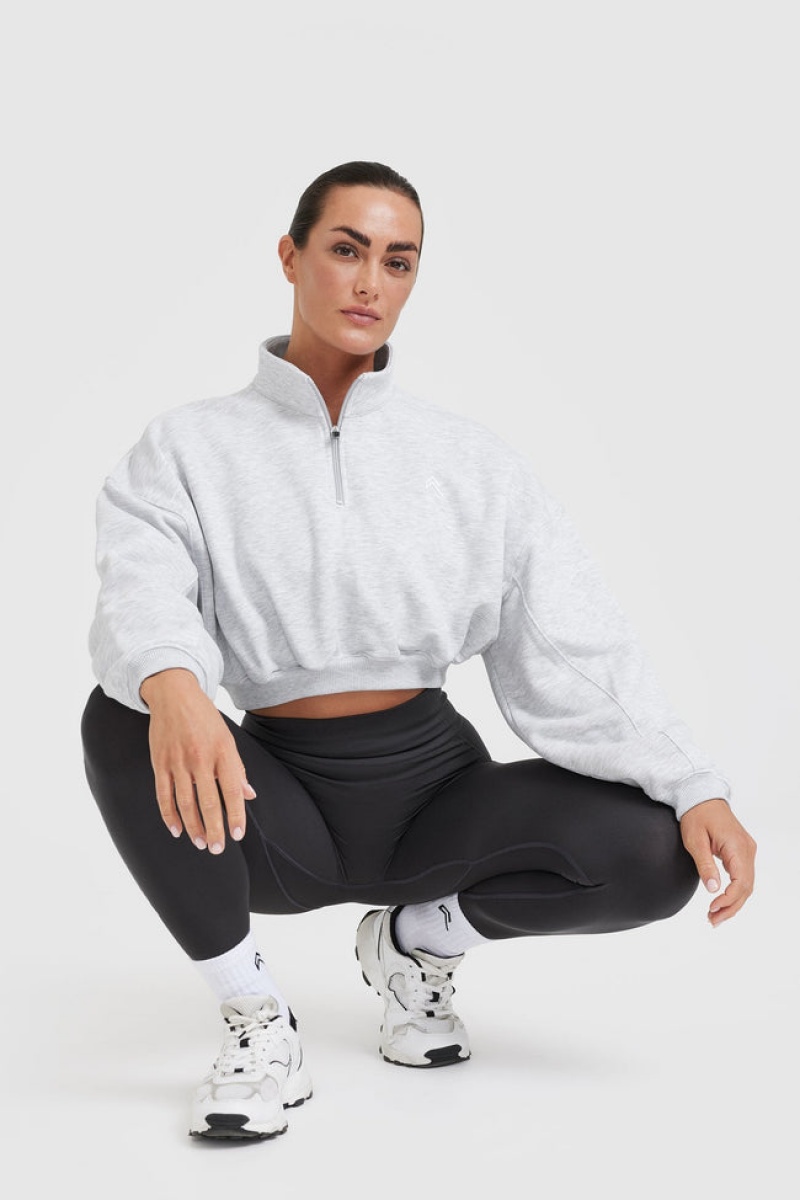 Oner Active All Day Cosy Crop 1/4 Zip Φούτερ ανοιχτο γκρι | IRZ095716