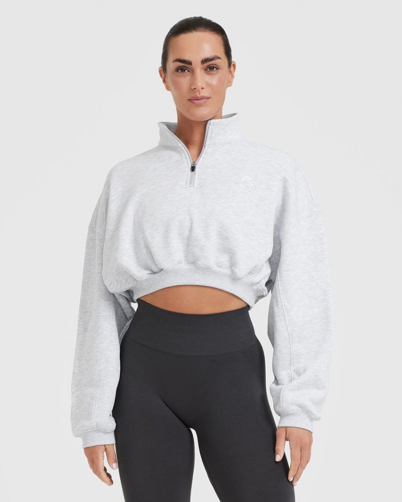 Oner Active All Day Cosy Crop 1/4 Zip Φούτερ ανοιχτο γκρι | IRZ095716