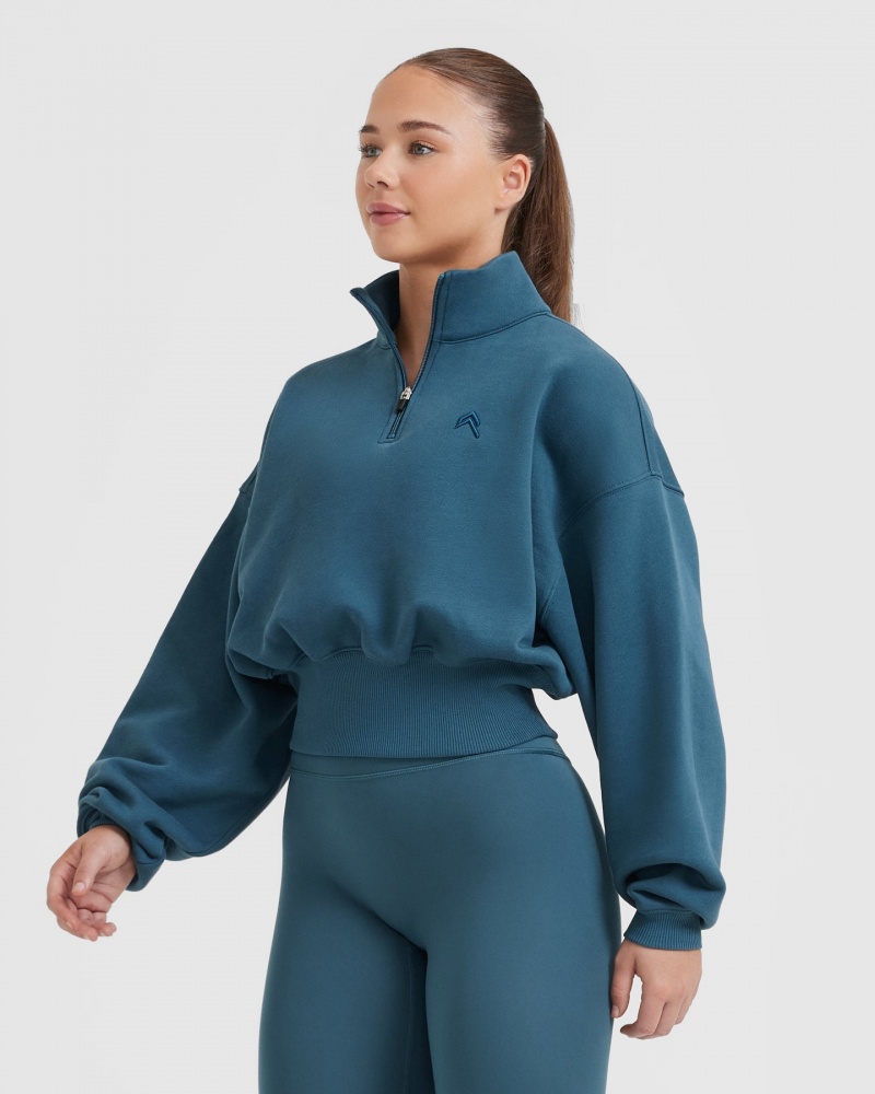 Oner Active All Day Crop 1/4 Zip Φούτερ μπλε | XRI159732