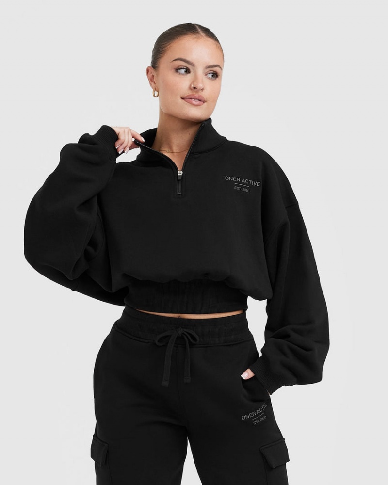 Oner Active All Day Est 2020 Crop 1/4 Zip Φούτερ μαυρα | LGQ268941