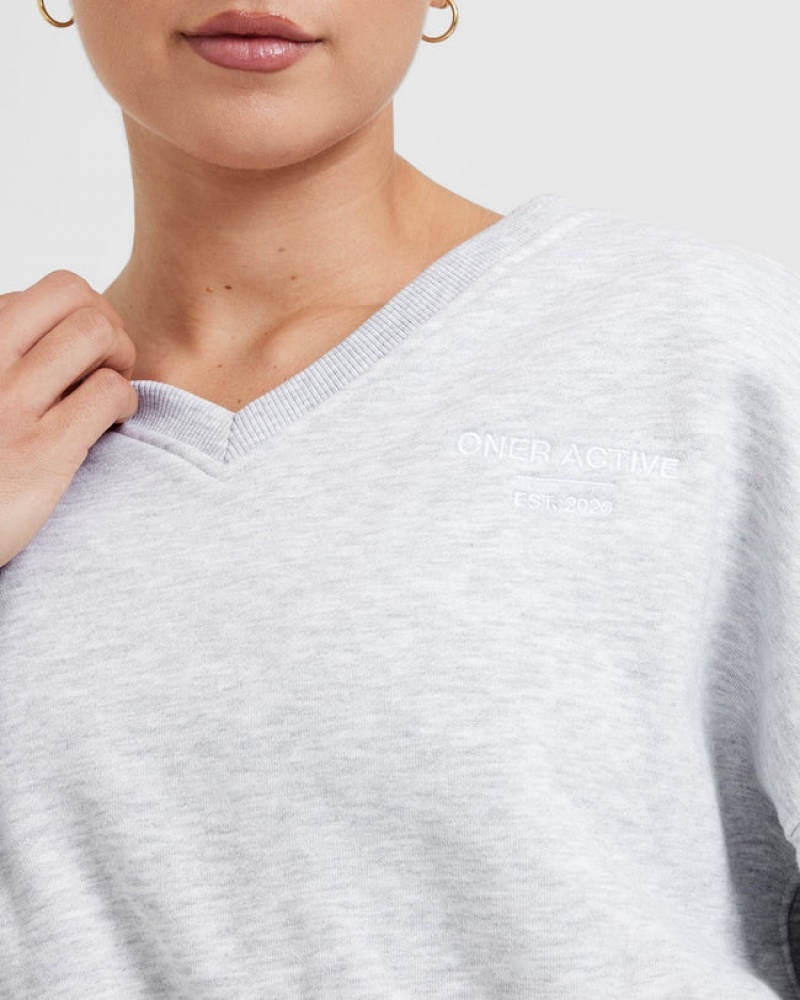 Oner Active All Day Est 2020 Crop V-Neck Φούτερ ανοιχτο γκρι | WHY042197