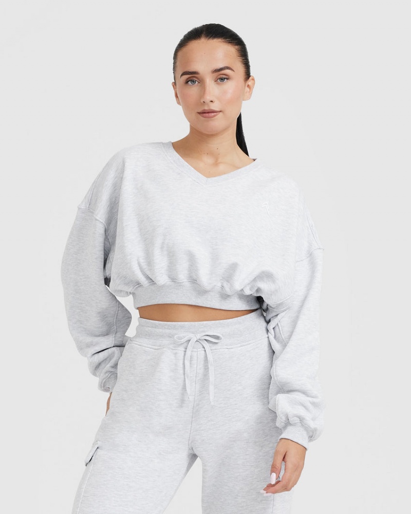 Oner Active All Day ελαφρια Oversized V-Neck Φούτερ ανοιχτο γκρι | XFZ268910