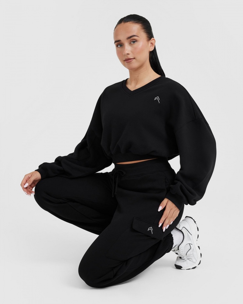 Oner Active All Day ελαφρια Oversized V-Neck Φούτερ μαυρα | BCX901782