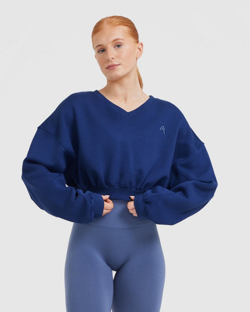 Oner Active All Day ελαφρια Oversized V-Neck Φούτερ μπλε | RQH426390