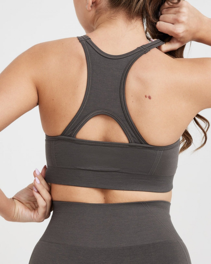 Oner Active Effortless Seamless High Neck Bralette Sports Bras βαθυ γκρι καφε | NIS925683