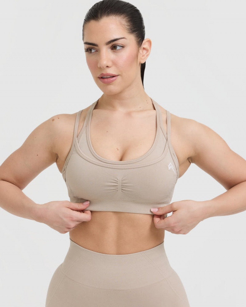 Oner Active Effortless Seamless Layered Sports Bras ανοιχτο καφε | NPS628470