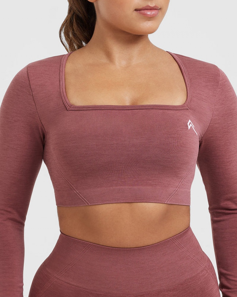 Oner Active Effortless Square Neck Crop Long Sleeve μπλουζακια ροζ | QHE872310