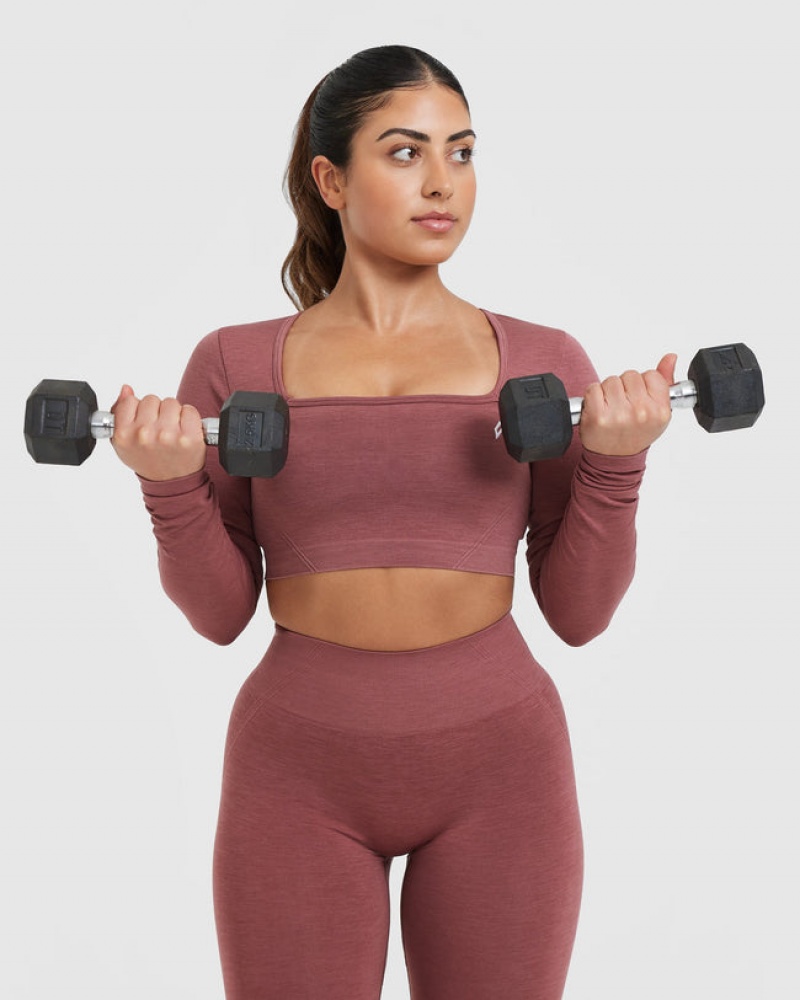 Oner Active Effortless Square Neck Crop Long Sleeve μπλουζακια ροζ | QHE872310