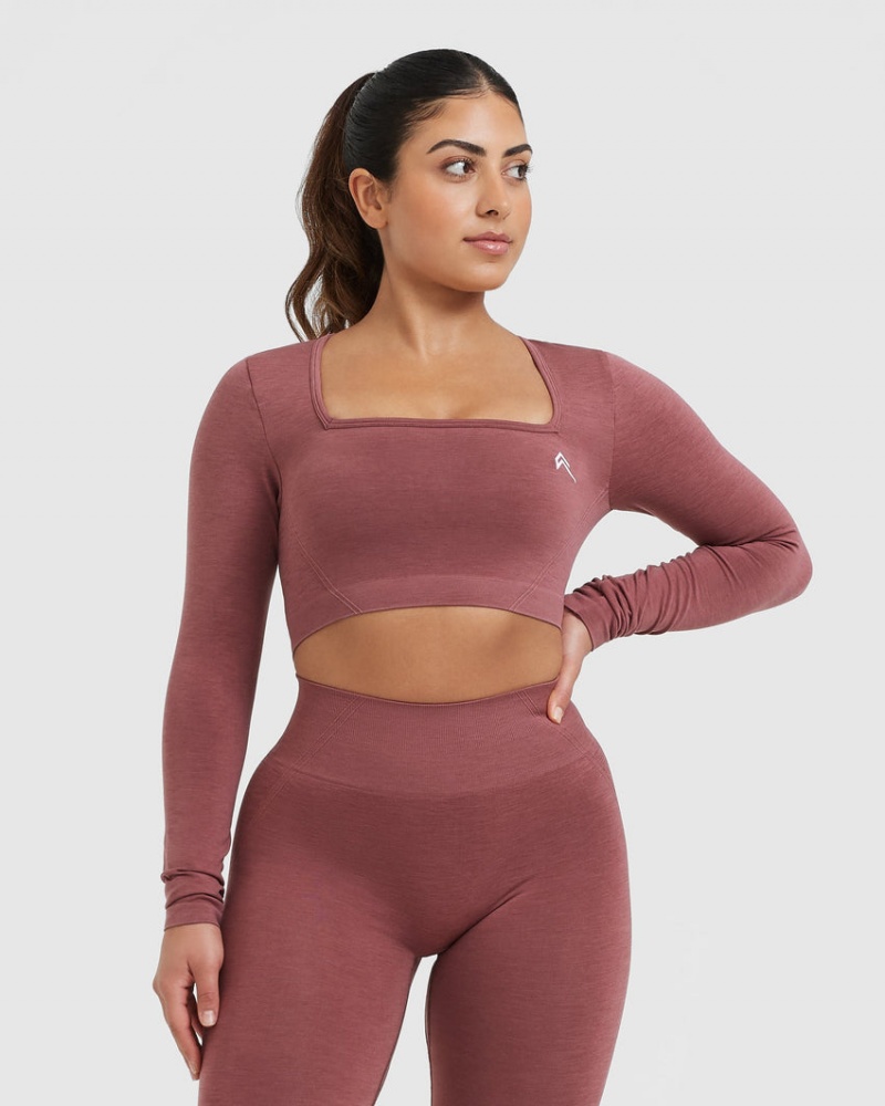 Oner Active Effortless Square Neck Crop Long Sleeve μπλουζακια ροζ | QHE872310