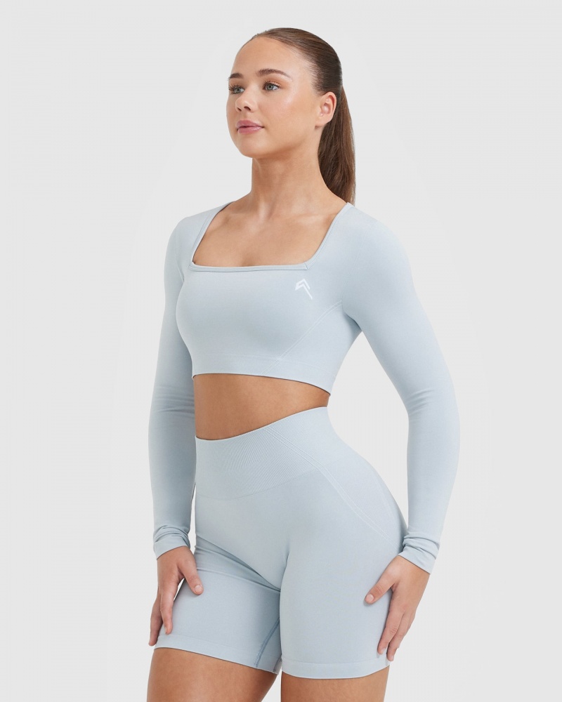 Oner Active Effortless Square Neck Crop Long Sleeve μπλουζακια μπλε | JGR574916