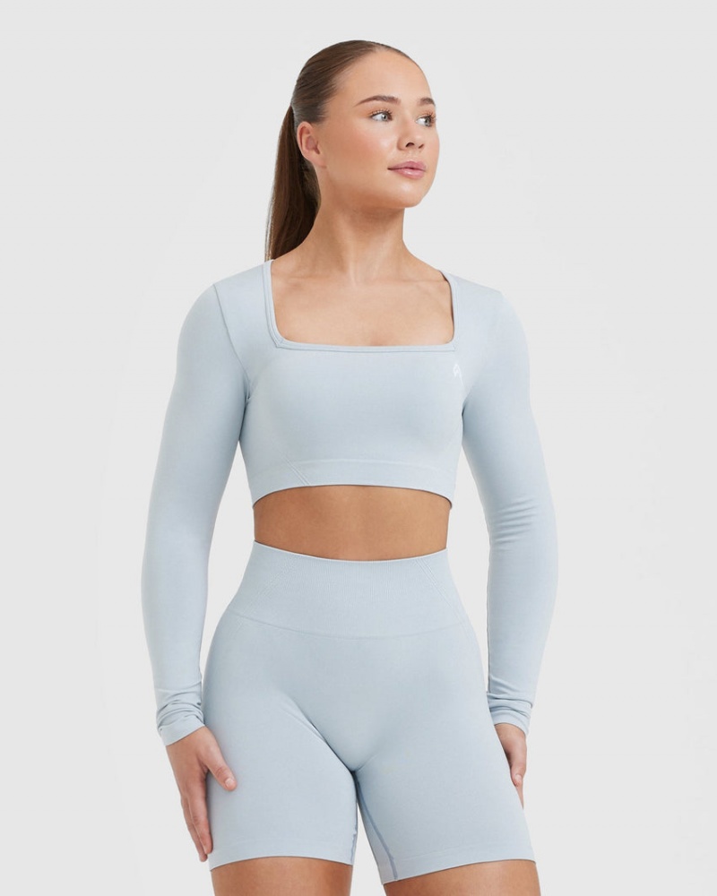 Oner Active Effortless Square Neck Crop Long Sleeve μπλουζακια μπλε | JGR574916