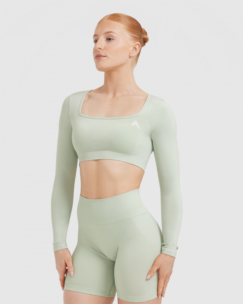 Oner Active Effortless Square Neck Crop Long Sleeve μπλουζακια πρασινο | GSO357802