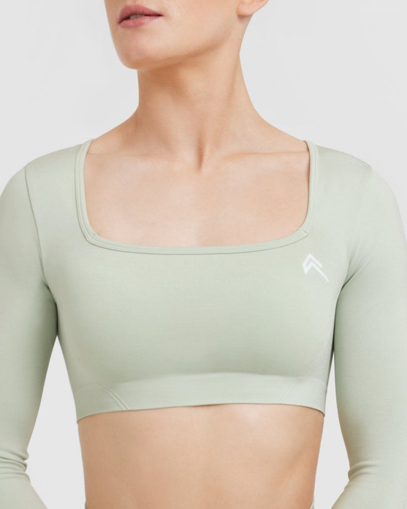 Oner Active Effortless Square Neck Crop Long Sleeve μπλουζακια πρασινο | GSO357802