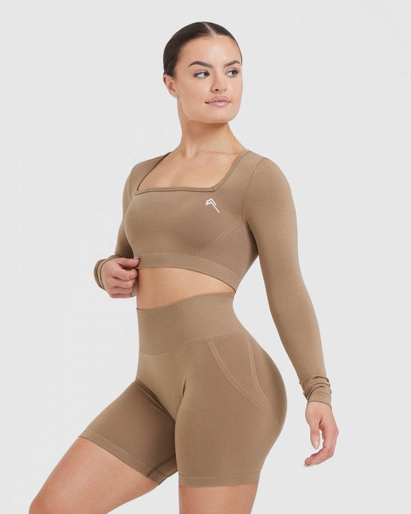 Oner Active Effortless Square Neck Crop Long Sleeve μπλουζακια γκρι | IEZ478309