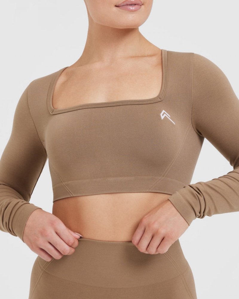 Oner Active Effortless Square Neck Crop Long Sleeve μπλουζακια γκρι | IEZ478309