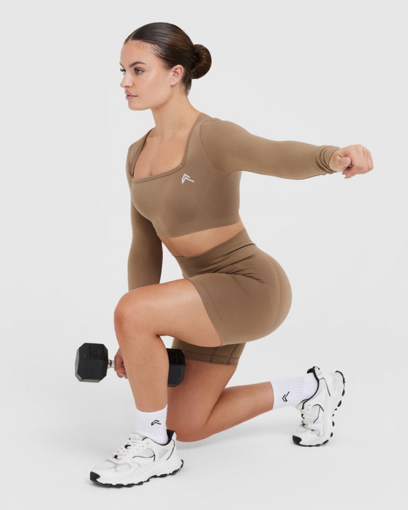 Oner Active Effortless Square Neck Crop Long Sleeve μπλουζακια γκρι | IEZ478309