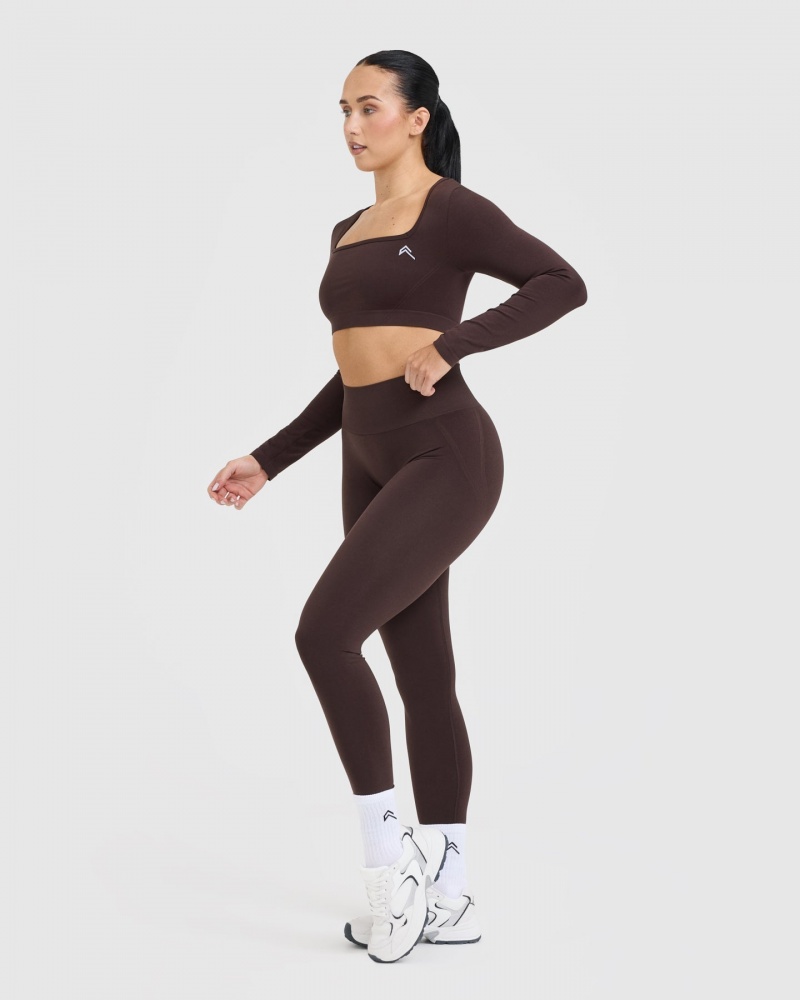 Oner Active Effortless Square Neck Crop Long Sleeve μπλουζακια μωβ καφε | RXQ186295