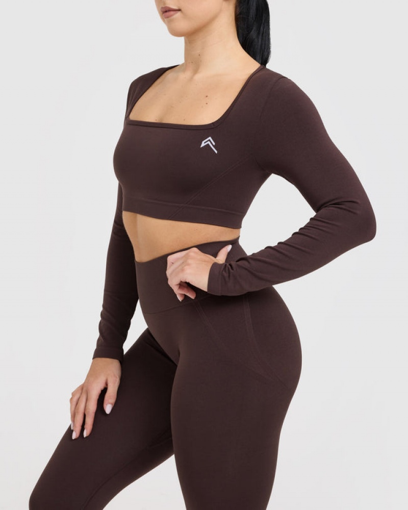 Oner Active Effortless Square Neck Crop Long Sleeve μπλουζακια μωβ καφε | RXQ186295