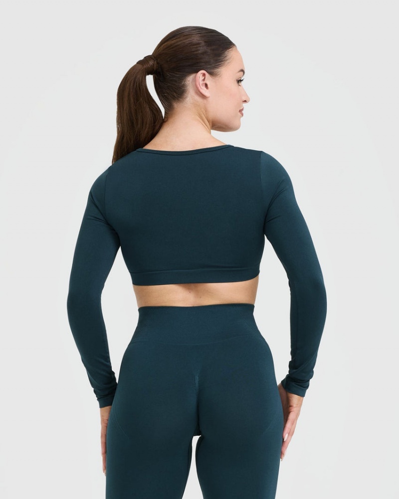 Oner Active Effortless Square Neck Crop Long Sleeve μπλουζακια μπλε | FUJ432958