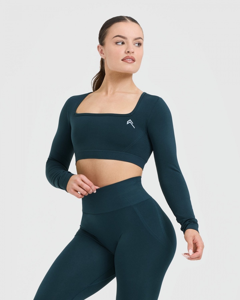 Oner Active Effortless Square Neck Crop Long Sleeve μπλουζακια μπλε | FUJ432958