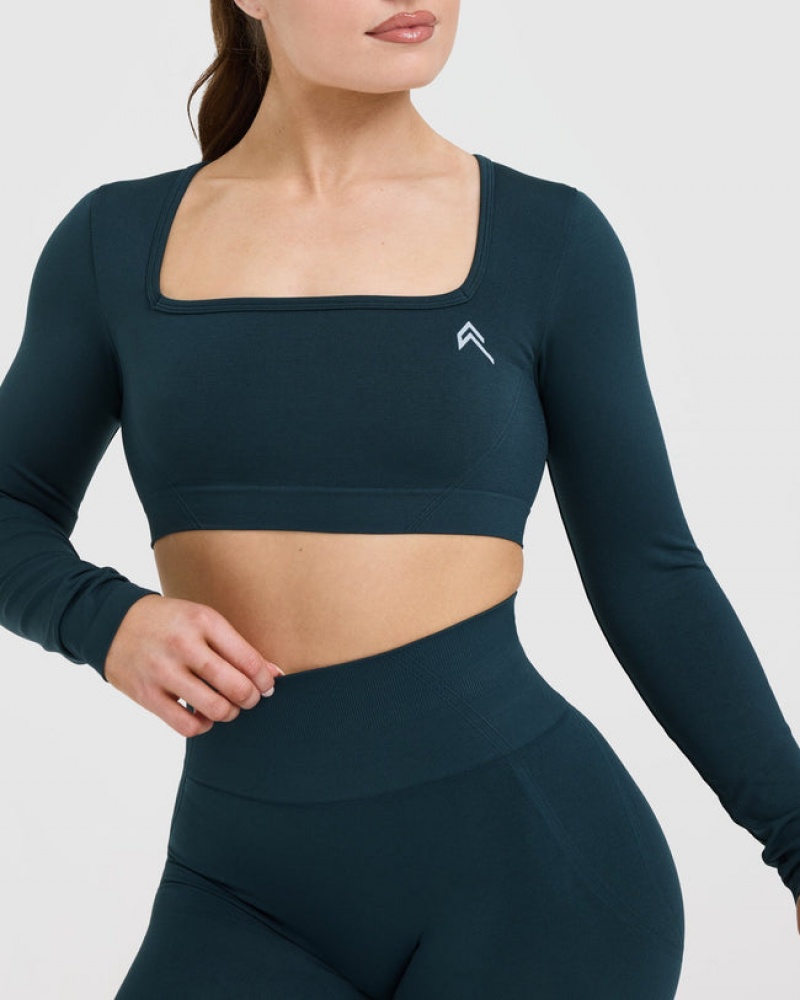 Oner Active Effortless Square Neck Crop Long Sleeve μπλουζακια μπλε | FUJ432958