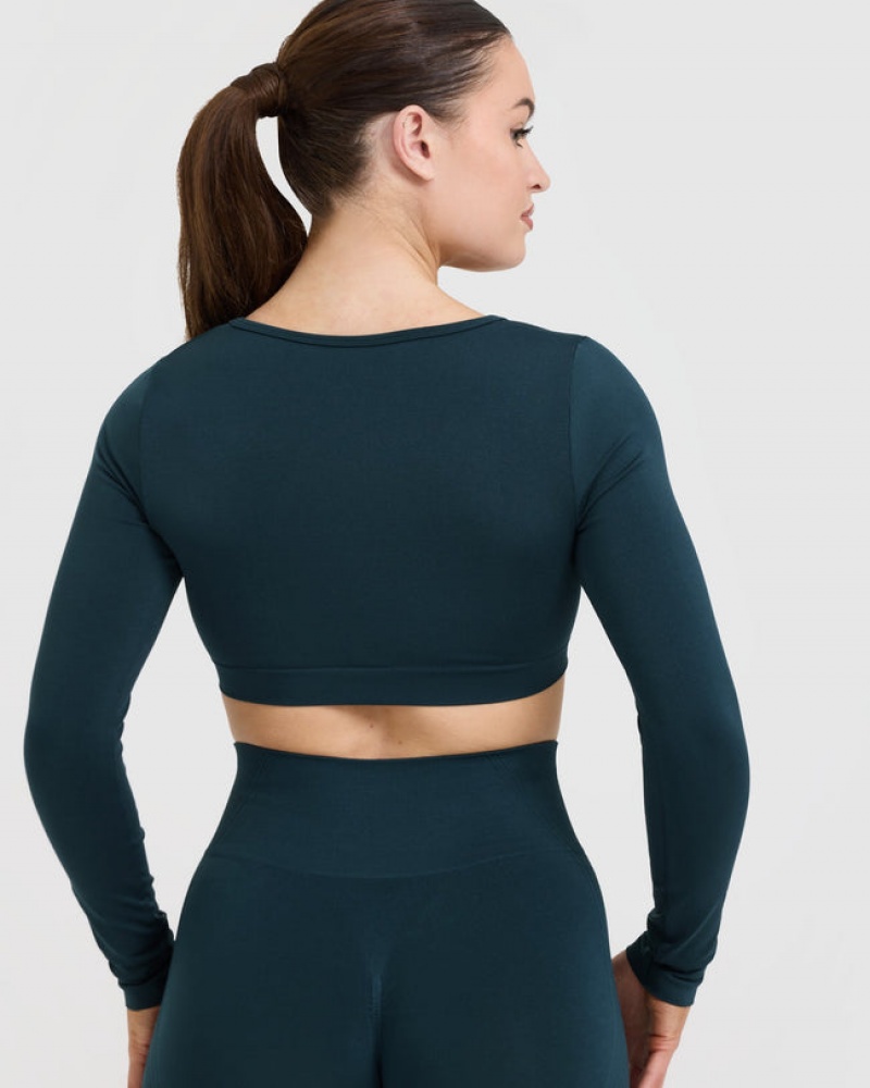 Oner Active Effortless Square Neck Crop Long Sleeve μπλουζακια μπλε | FUJ432958