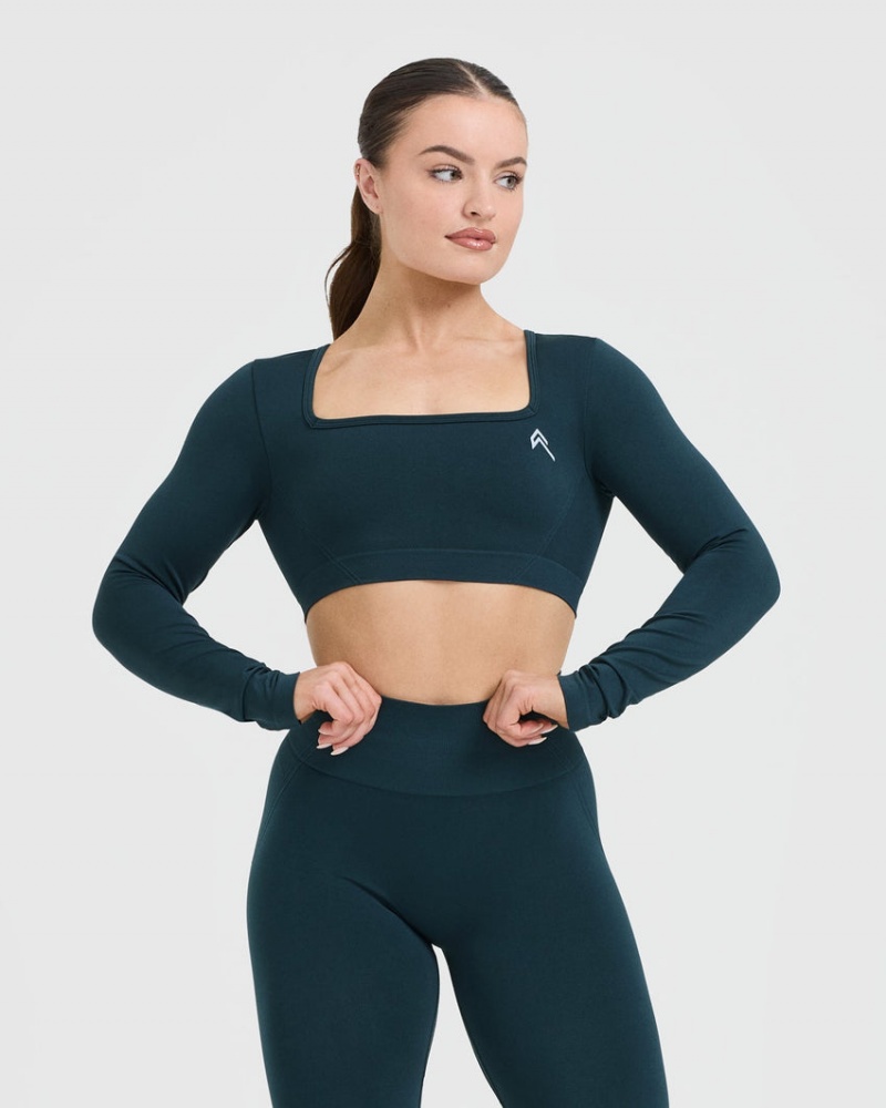 Oner Active Effortless Square Neck Crop Long Sleeve μπλουζακια μπλε | FUJ432958