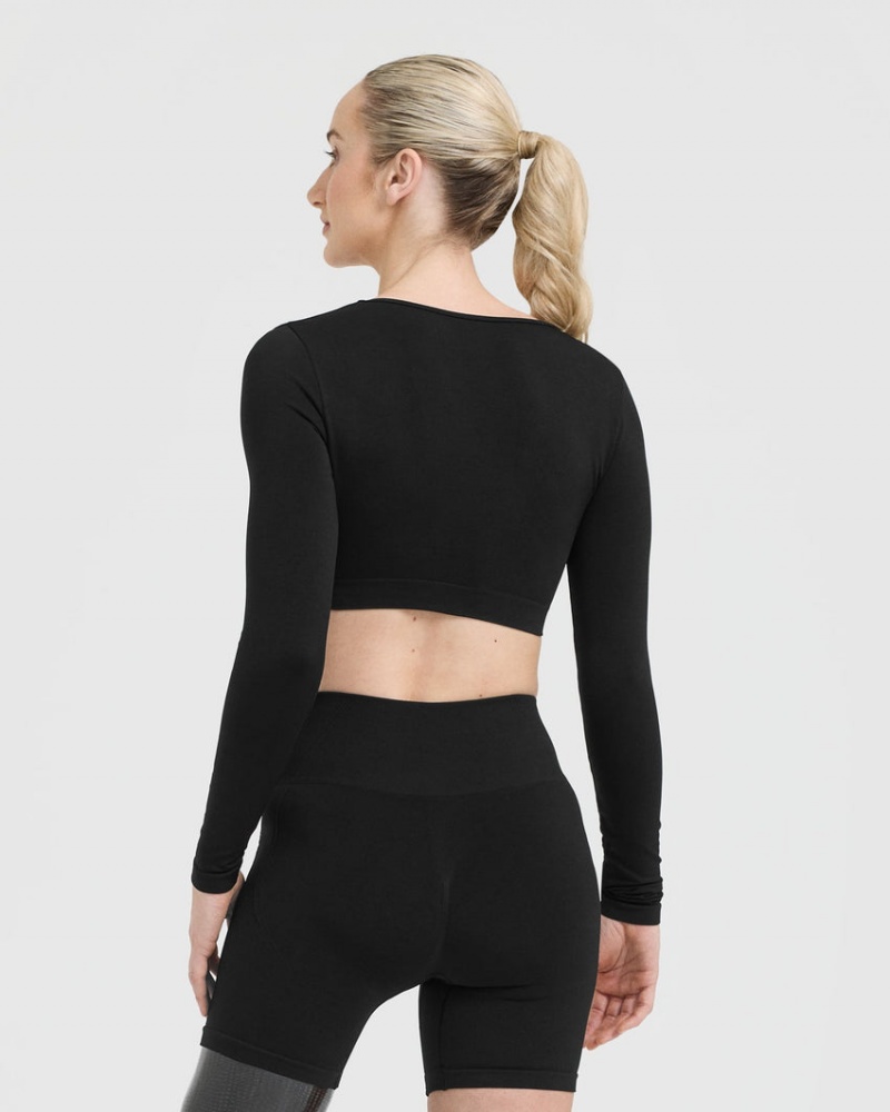 Oner Active Effortless Square Neck Crop Long Sleeve μπλουζακια μαυρα | BCA975841