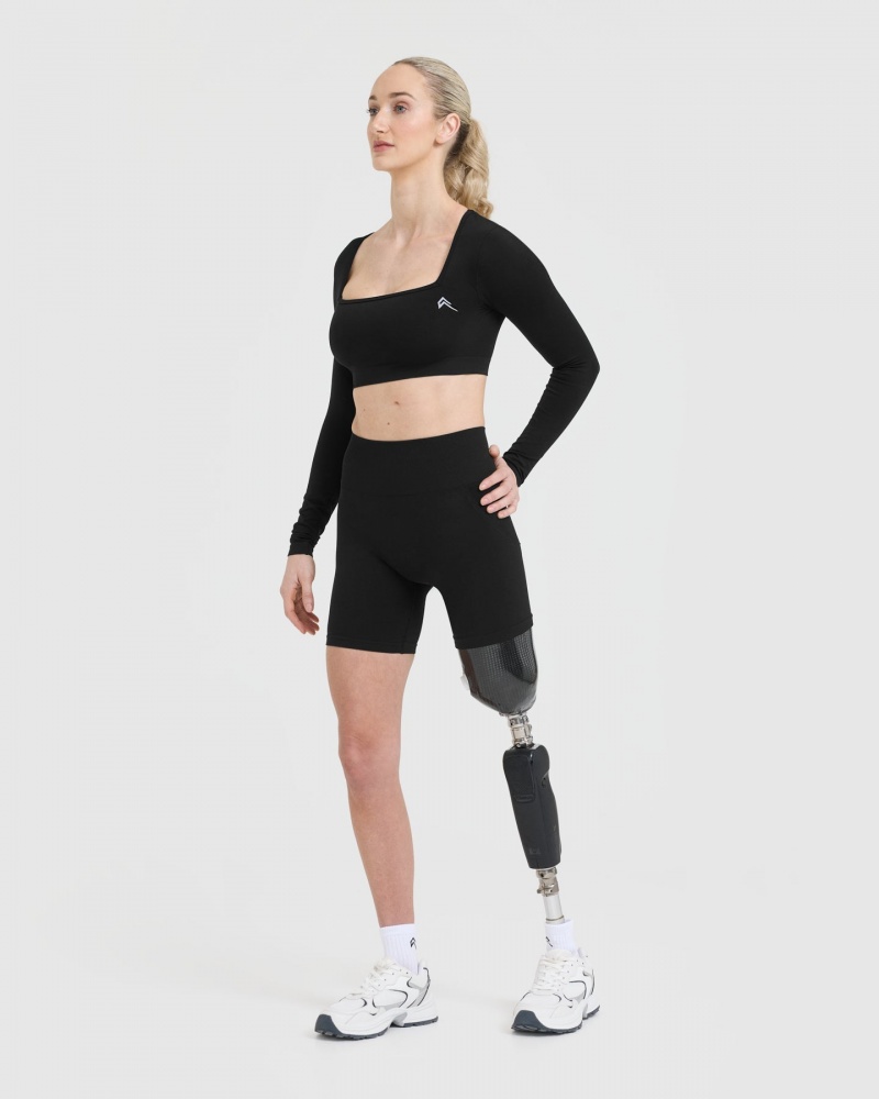 Oner Active Effortless Square Neck Crop Long Sleeve μπλουζακια μαυρα | BCA975841