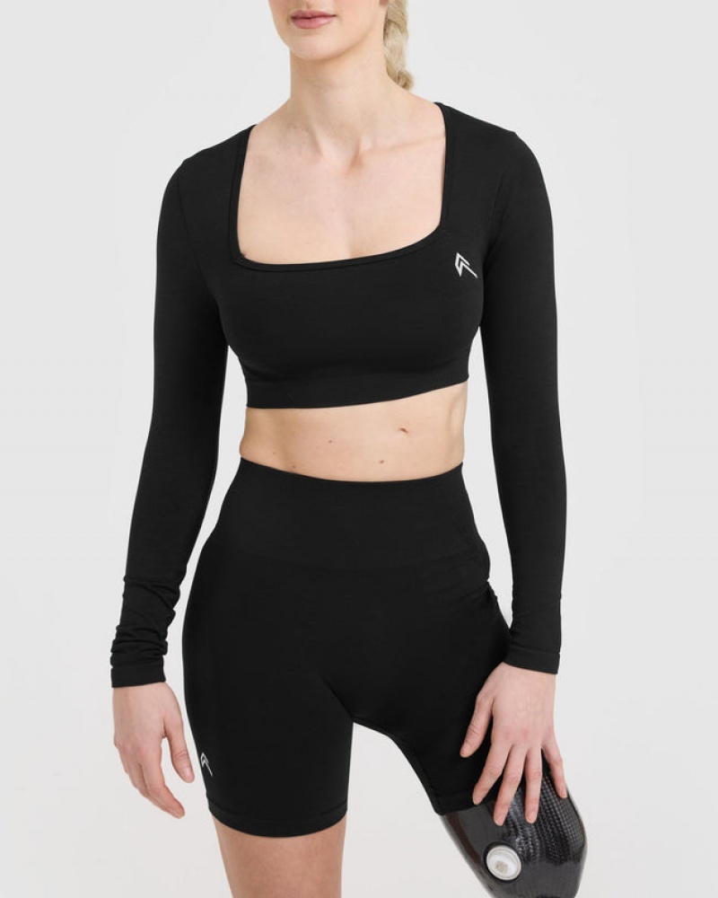 Oner Active Effortless Square Neck Crop Long Sleeve μπλουζακια μαυρα | BCA975841