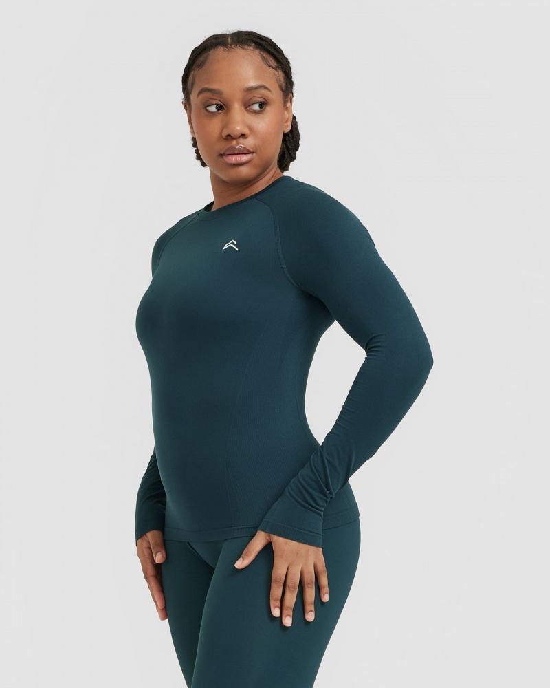 Oner Active Go To Seamless Fitted Long Sleeve μπλουζακια μπλε | VQD540173